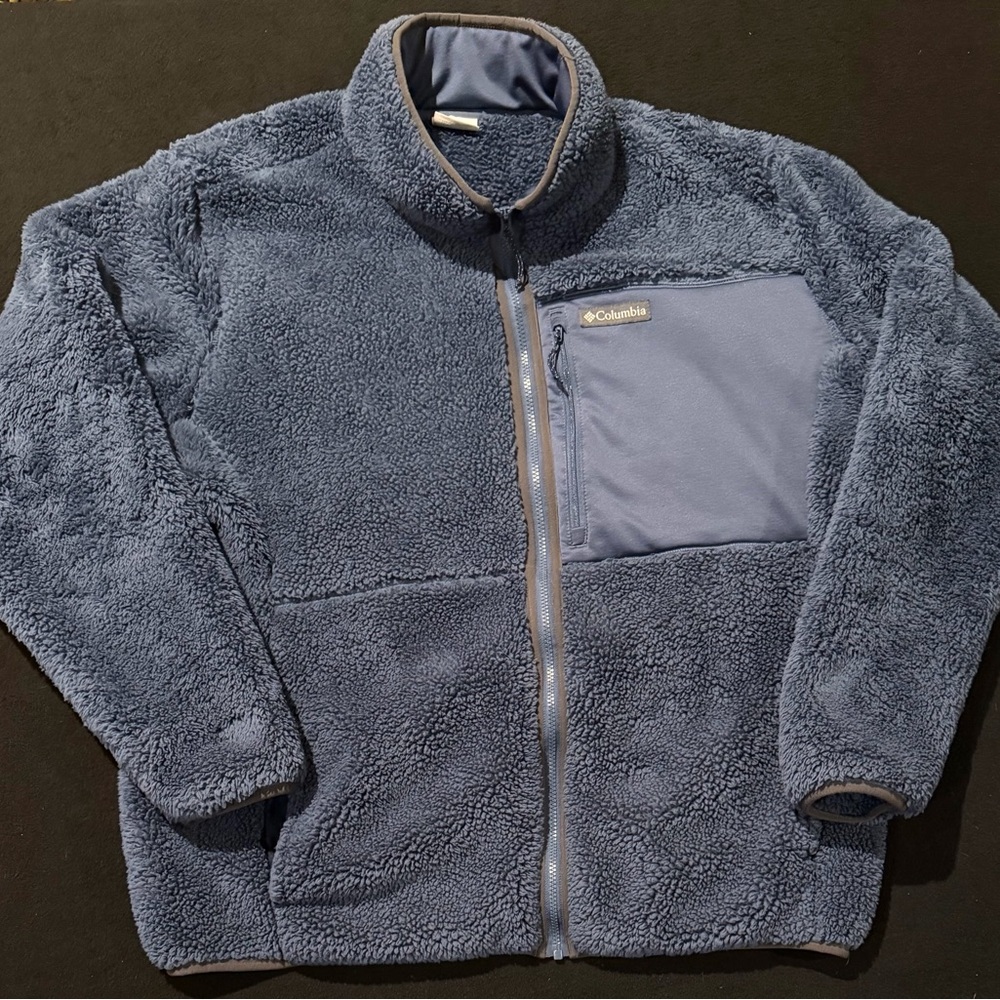 Columbia Mens Teddy‎ Sherpa Fleece Jacket Blue Men's Size XXL